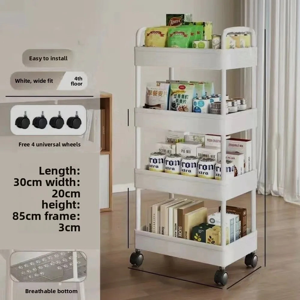 Multi-Functional Kitchen Storage Shelf - Mobile Trolley with Multi-Layer Rack for Snacks & Produce