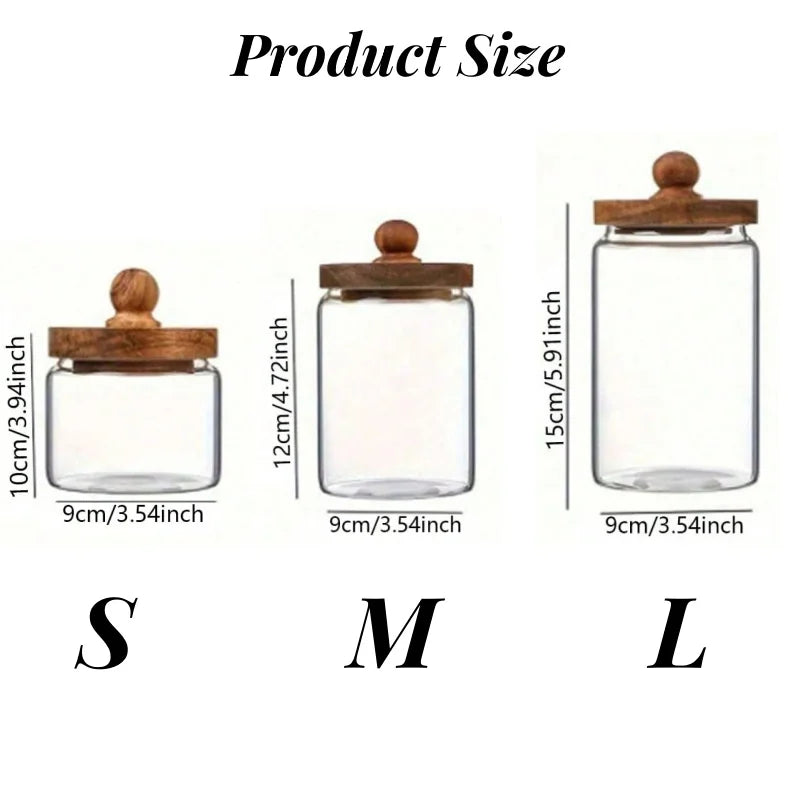 Airtight Glass Food Storage Jar with Acacia Wood Lid — S, M & L for Coffee, Spices, Nuts & More