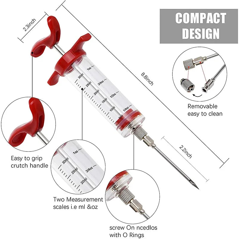 Meat Injector Syringe - BBQ Marinade Injector Kit with 3 Needles for Turkey & Grilling