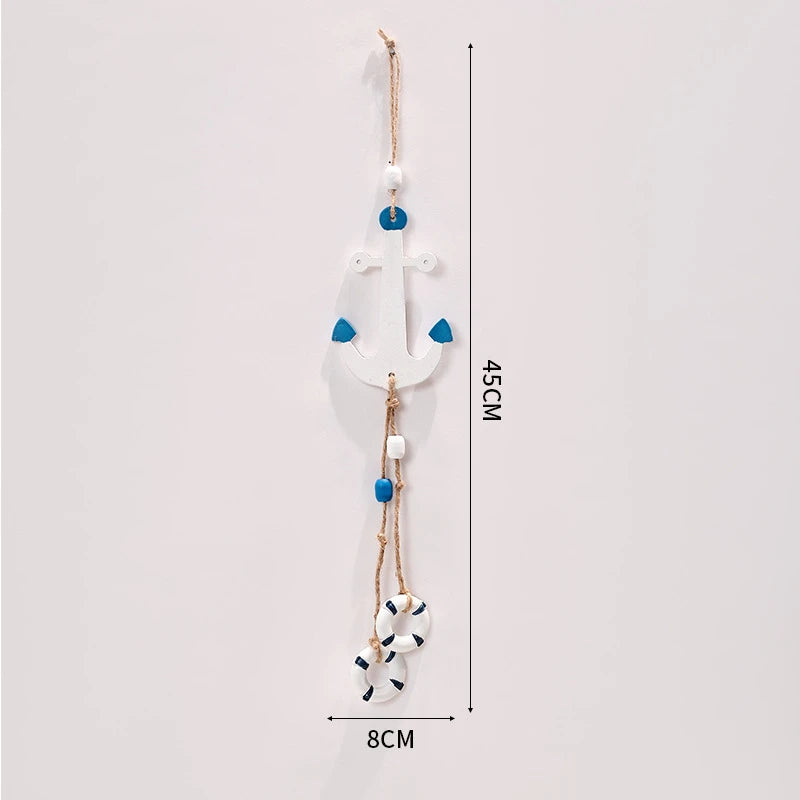 Mediterranean Coastal Wall Decor - Wooden Lighthouse & Sailboat Hanging Ornaments