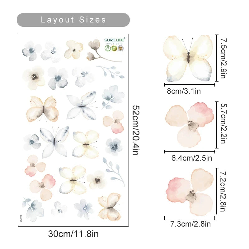 Boho Watercolor Flower Wall Stickers - Removable Peel & Stick Decals for Bedroom & Nursery