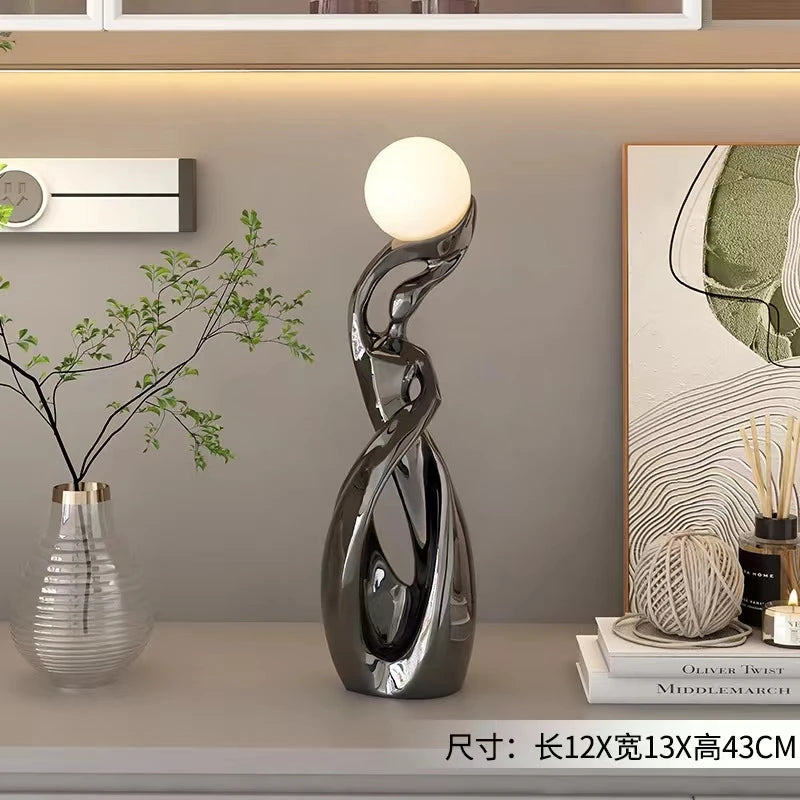 Nordic Abstract Art Sculpture - Luminous Floor Statue for Modern Living Room Decor