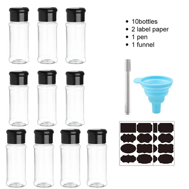 Clear Plastic Spice Jar Set with Rack — 5, 10, 15 & 20 Piece Seasoning Organizer for Kitchen & BBQ