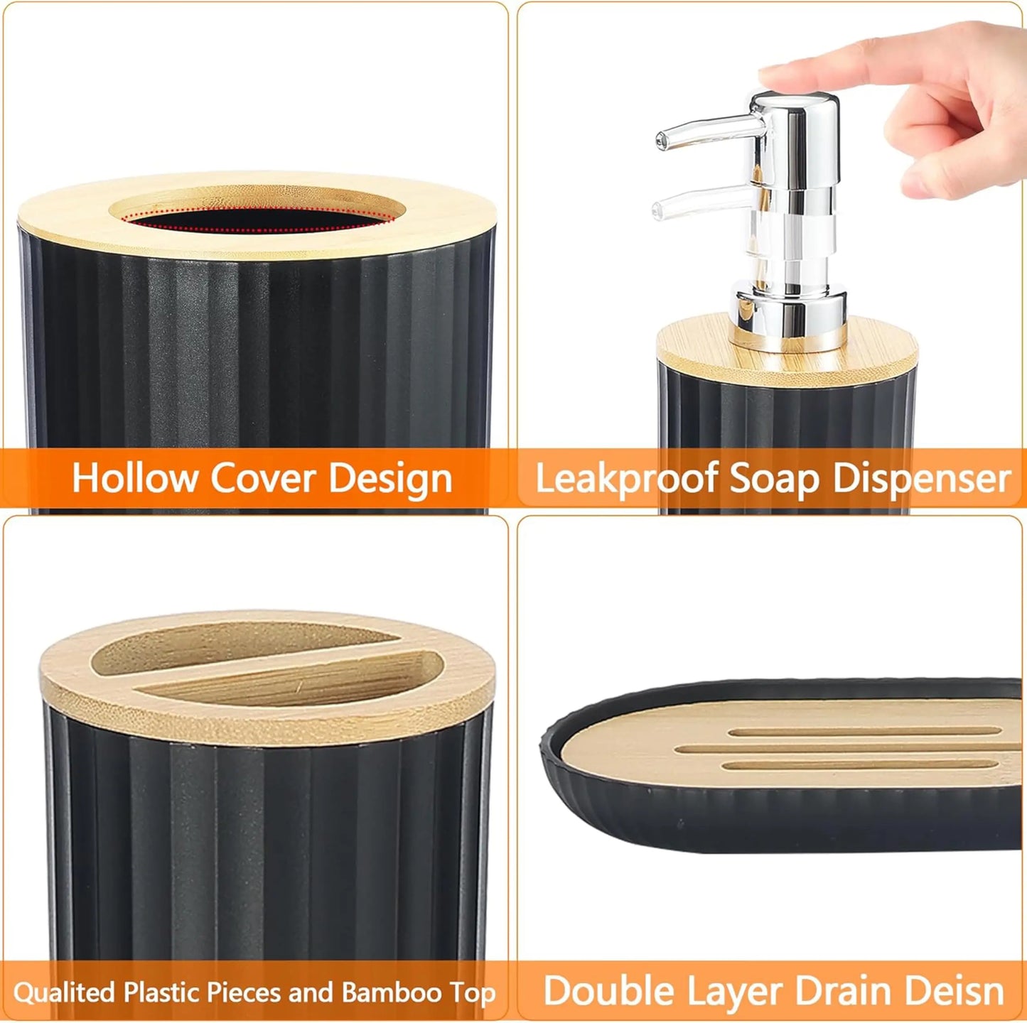 Modern Bathroom Essentials Set - 6-Piece Accessories Including Toothbrush Holder, Waste Bin & Soap Dispenser