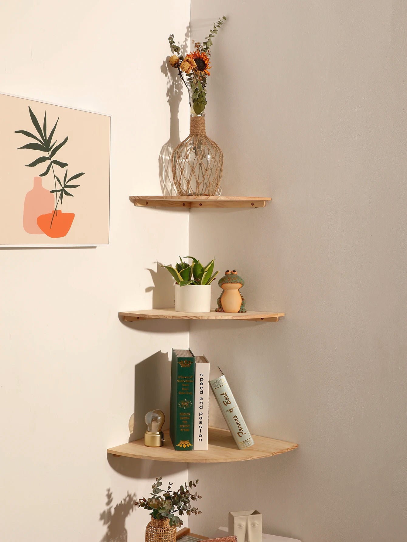 3-Tier Wooden Corner Floating Shelf
