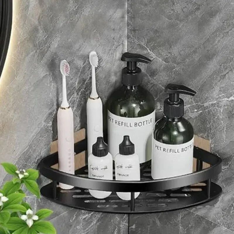 No-Drill Bathroom Corner Shelf - Wall Mount Storage Rack
