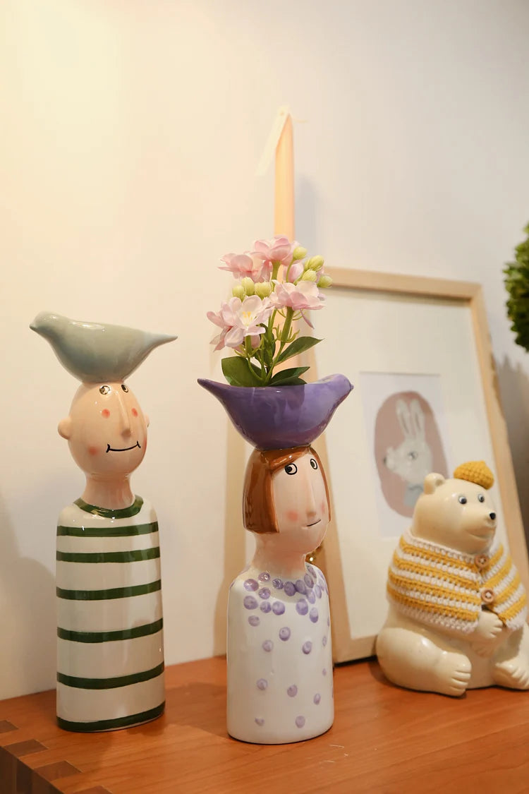 Ceramic Vase - Modern Desktop Art Sculpture for Flower Arrangements & Home Decor