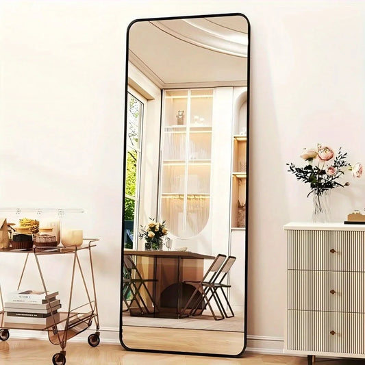 Full Length Mirror 59" - Standing Floor Mirror with Rounded Corners & Aluminum Frame