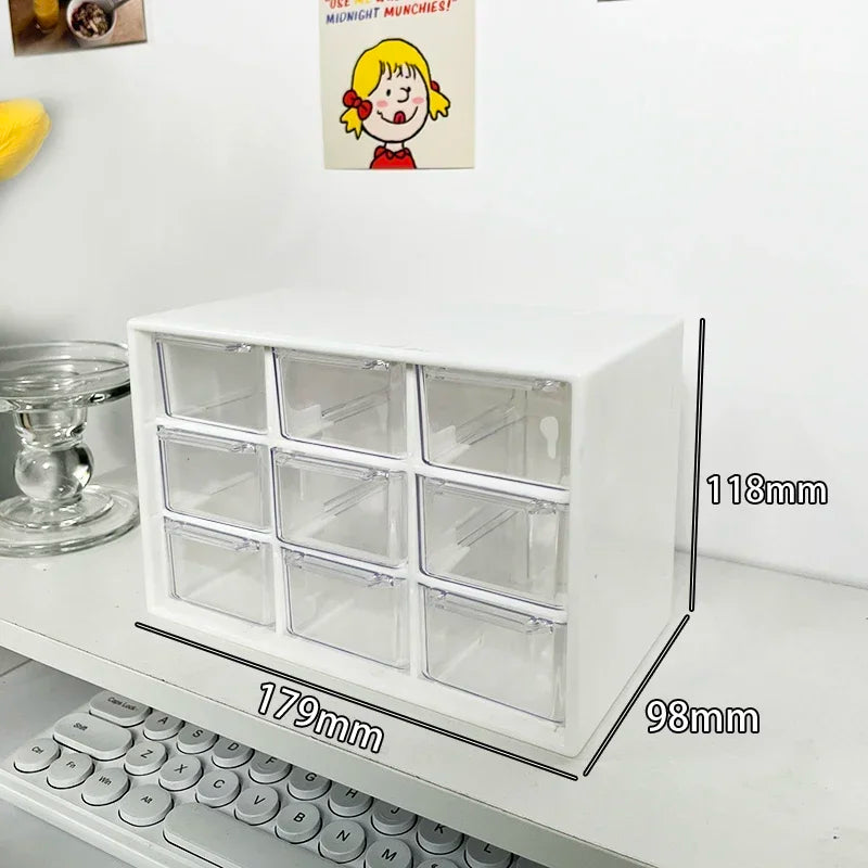 9-Grid Desktop Storage Organizer - Transparent Drawer for Desk & Wall Mount
