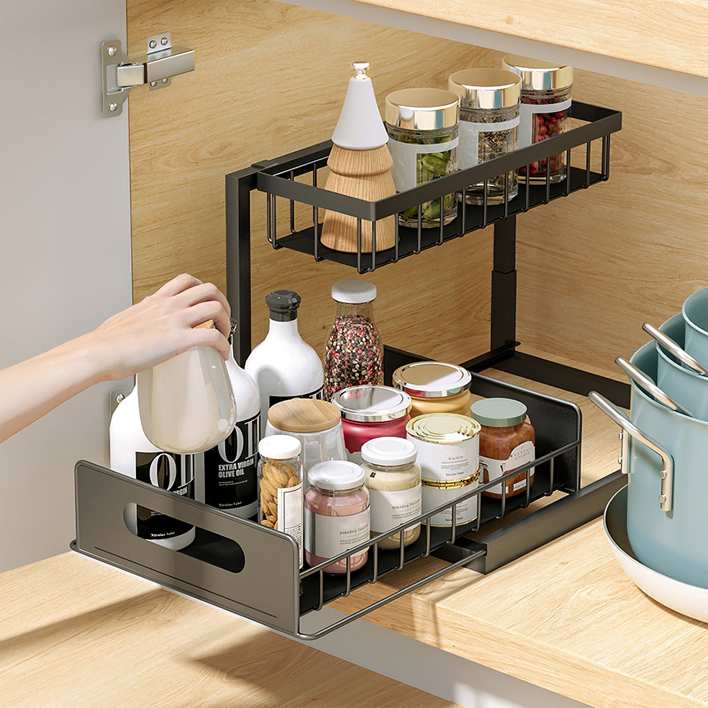 2 Tier Under Sink Organizer Pull Out Drawer Kitchen Cabinet Storage Rack Shelf