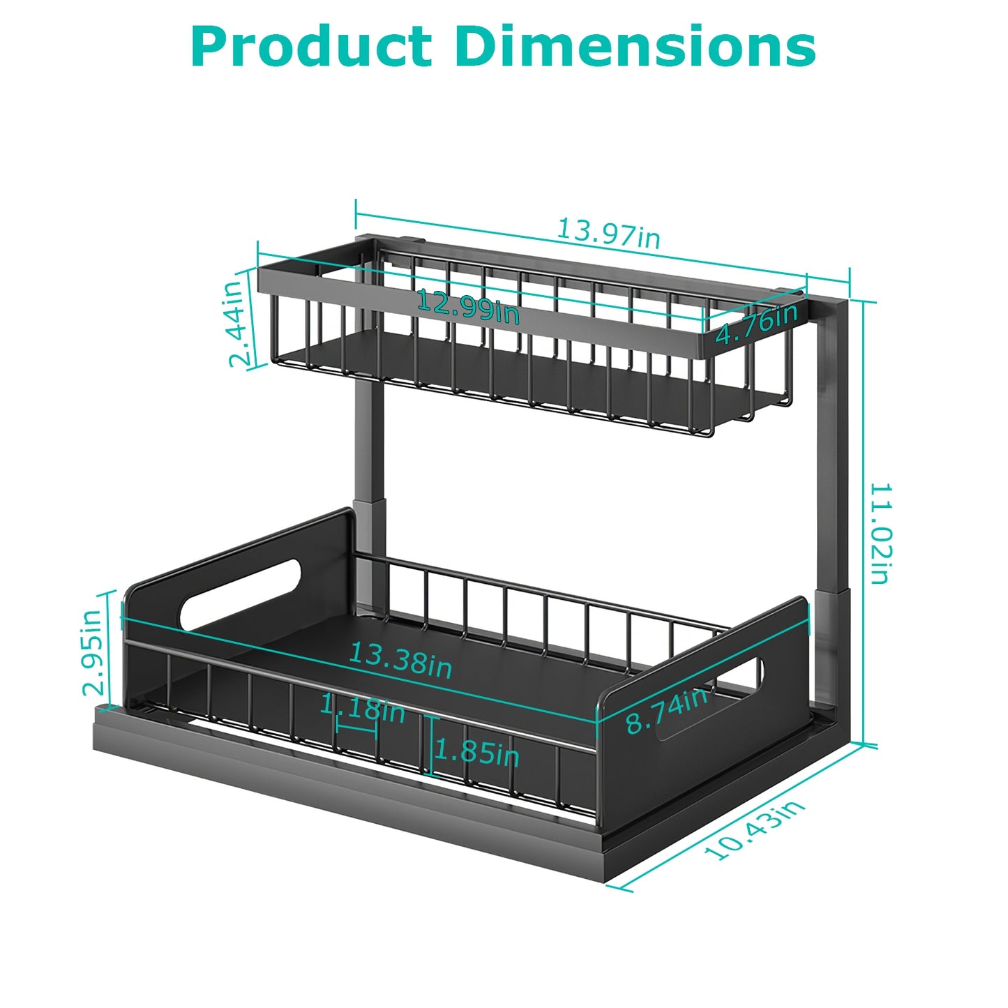 2 Tier Under Sink Organizer Pull Out Drawer Kitchen Cabinet Storage Rack Shelf