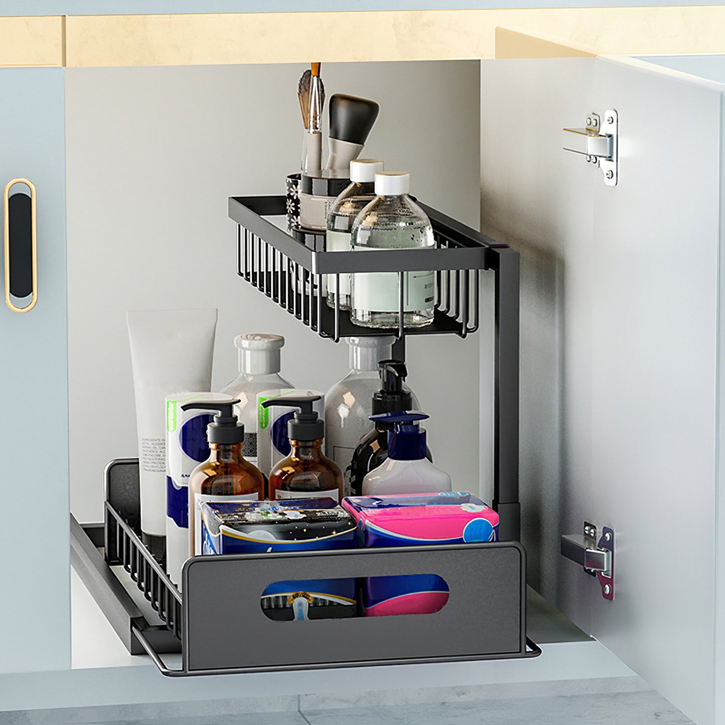 2 Tier Under Sink Organizer Pull Out Drawer Kitchen Cabinet Storage Rack Shelf