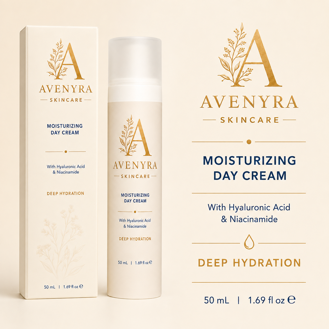 AVENYRA Moisturizing Day Cream with Hyaluronic Acid & Niacinamide, 50 mL